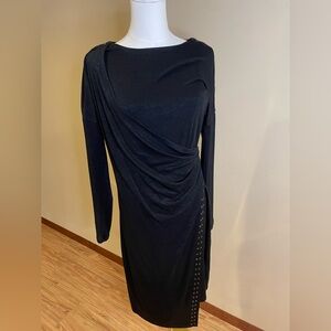 NIC+ZOE Black Draped Long Sleeve Dress